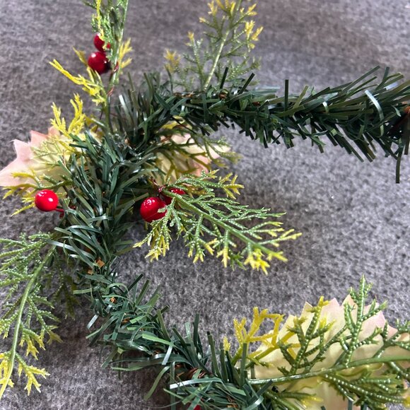 Vintage Christmas Plastic Green Leaf Holly Poinsette Garland 48" Each Length - Picture 2 of 8